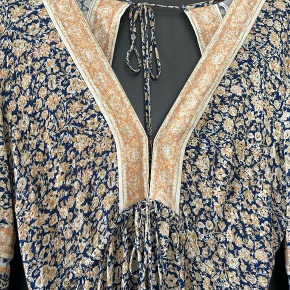 Free People Once Upon a Summertime Bohemian Romper Blue/Gold Floral Size Medium - Picture 9 of 14